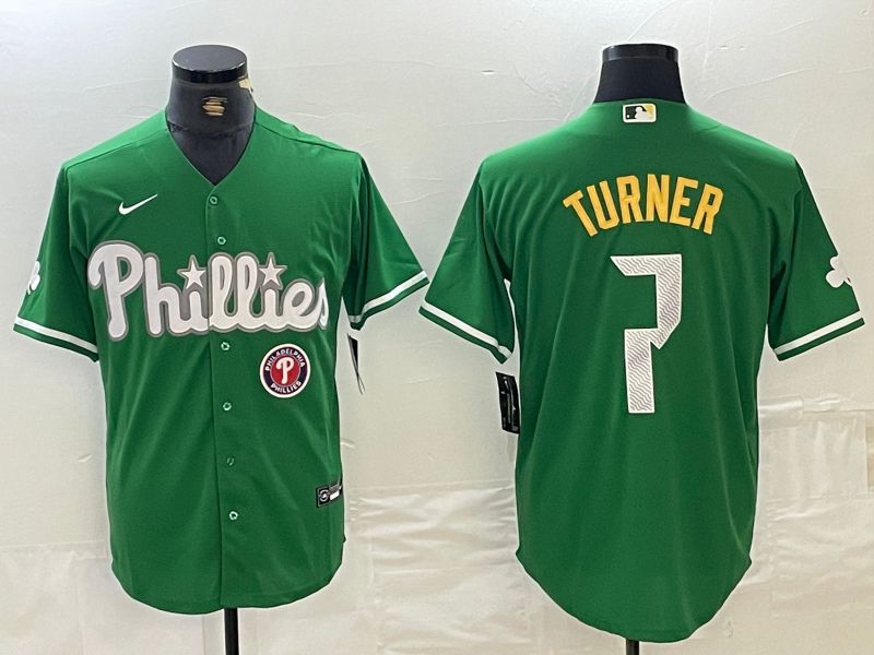 Men Philadelphia Phillies 7 Turner Green Fashion Edition Nike 2024 MLB Jersey style 2